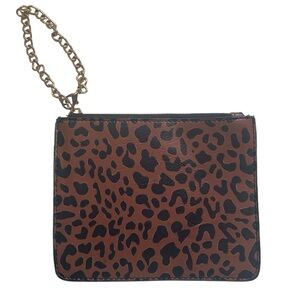 Gold Chain Zipper Leopard Pouch Bag Cosmetic Bag Coin Bag Animal Print Wristlet